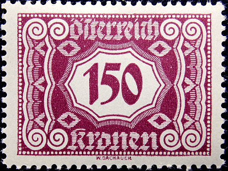 Австрия 1922 год . Доплатная марка 150 kr . Каталог 1,0 €.  